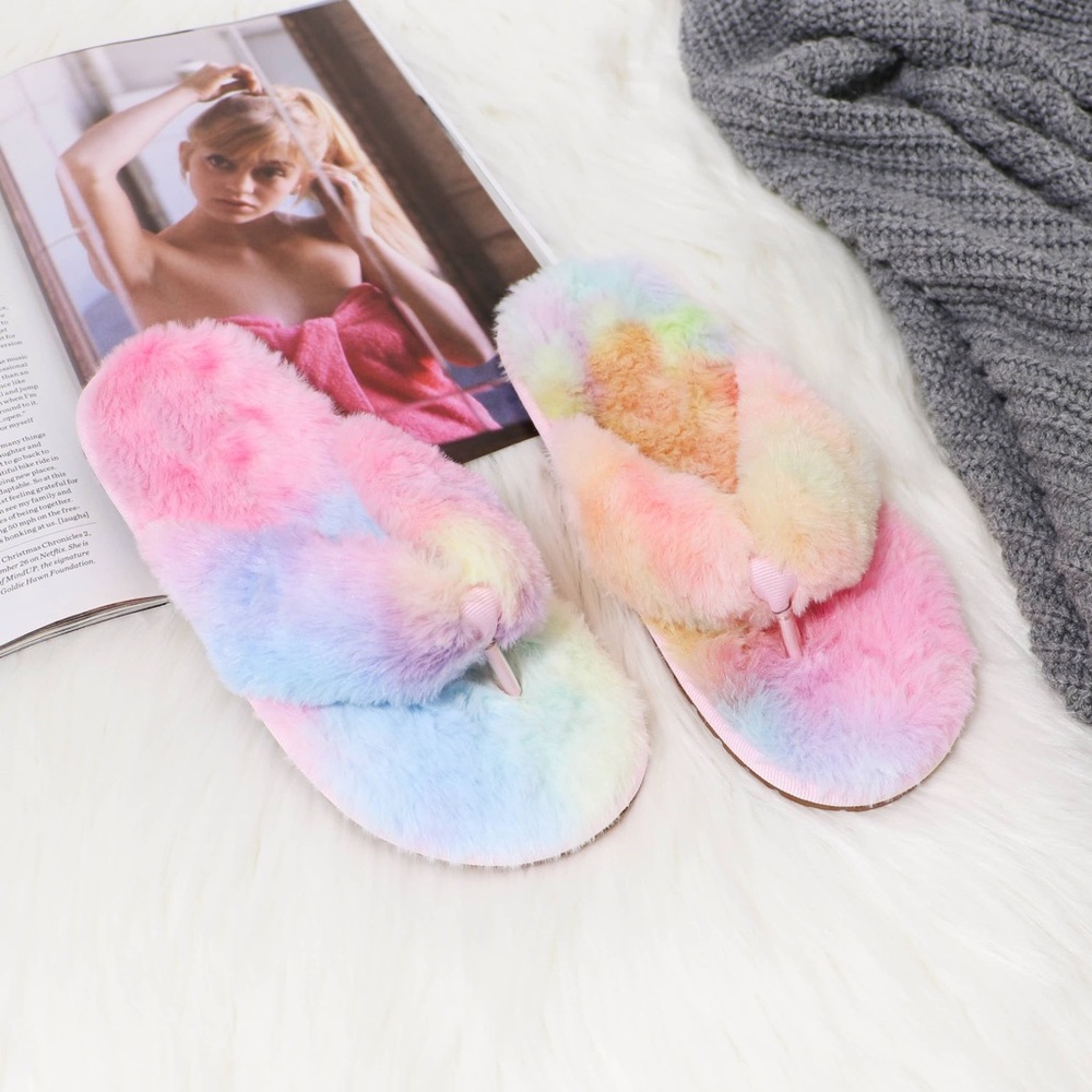 NWT Rainbow Plush Slipper
